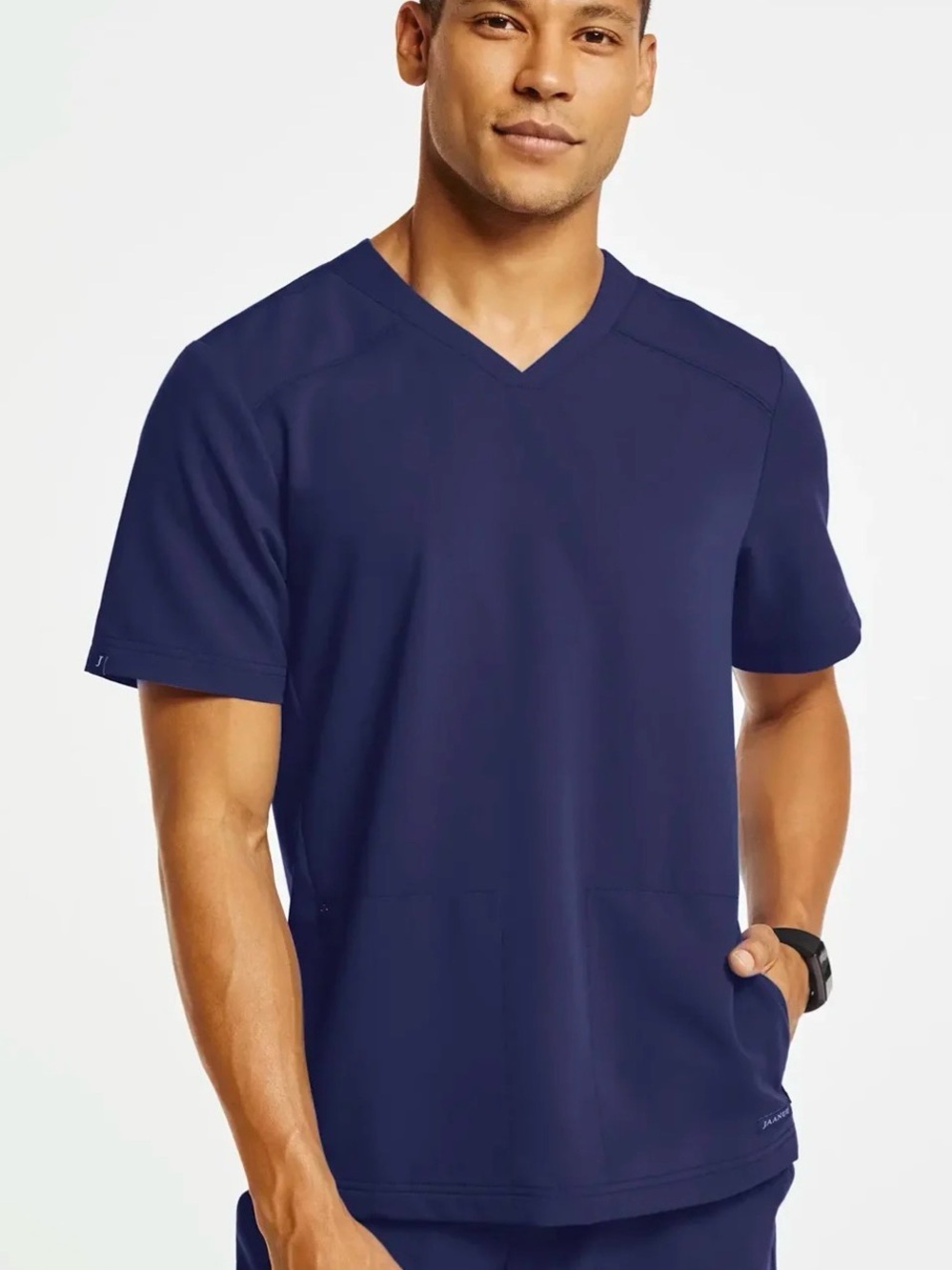 Jaanuu Men's 2-Pocket Shaped V-Neck Scrub Top - Navy